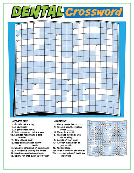 Dental Crossword Puzzle Activity Sheet - Pediatric Dentist in Portage, MI
