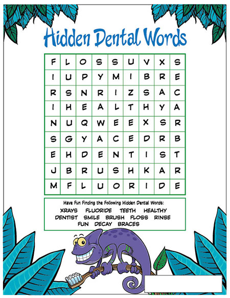Hidden Dental Words Activity Sheet - Pediatric Dentist in Portage, MI